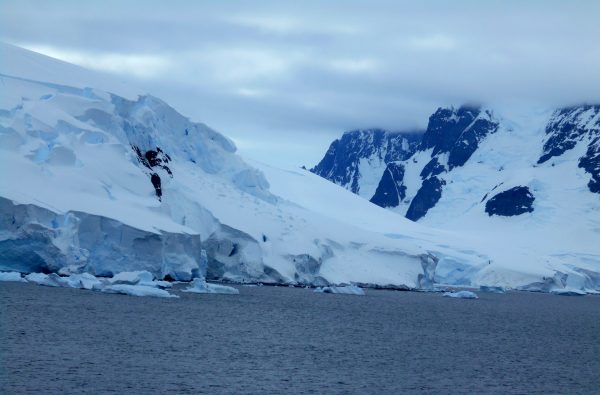 Ice covers the cliffs of Antarctica