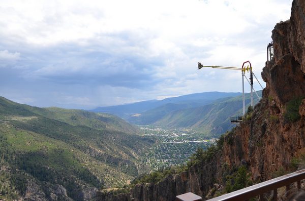 Swinging out into the canyon at the adventure park in Glenwood Springs