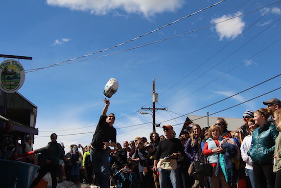 Tossing a turkey at the Frozen Dead Guy Days Festival in Nederland, Colorado