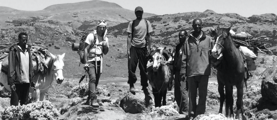 The author with guide Jafer and porters Haji, Abdullah & Usman on the Sanetti Plateau Image – Sam McManus