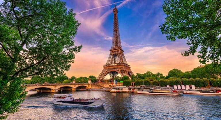 The River Seine in front of the Eiffel Tower in Paris, France