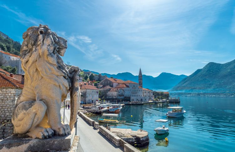 Montenegro Lion statue in the old town Perast