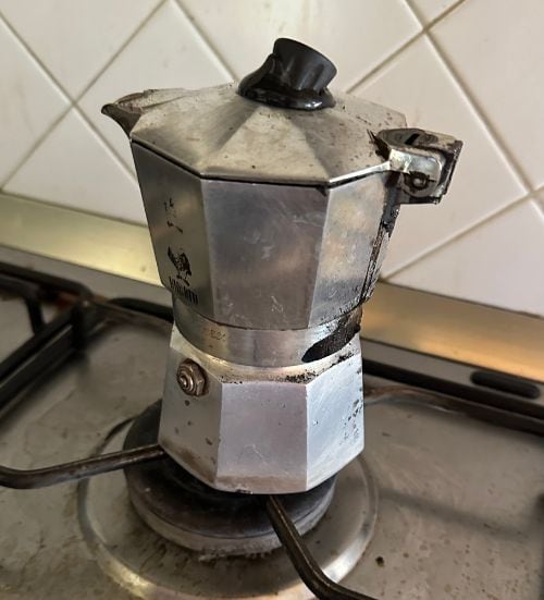 The burnt and melted coffee pot. Photo by Isabella Miller